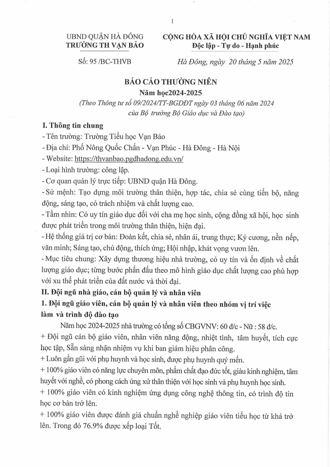 báo cáo thường niên năm học 2024 2025 theo TT09 hình ảnh 0